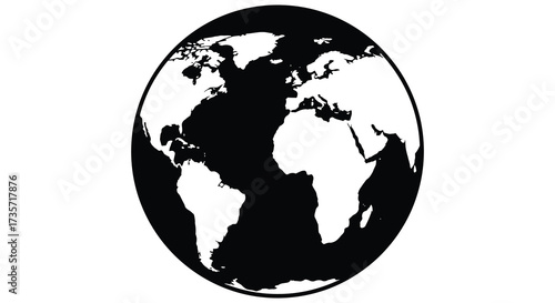 A simple black and white illustration of planet earth within an oval