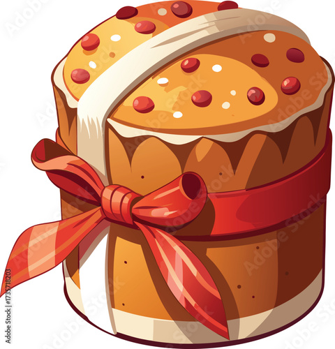 Christmas Panettone Celebration decorated bread with red and green stripe pattern