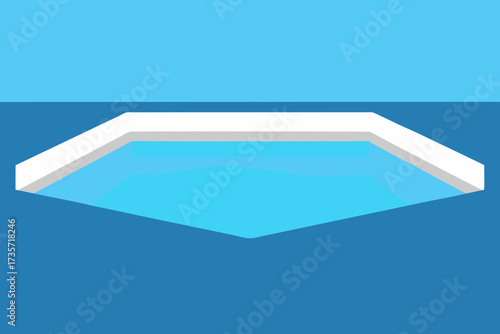 Abstract minimalist illustration of a swimming pool with clear blue water and white edges