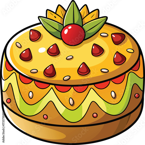 Christmas Panettone Celebration round bread with green decoration and red berries