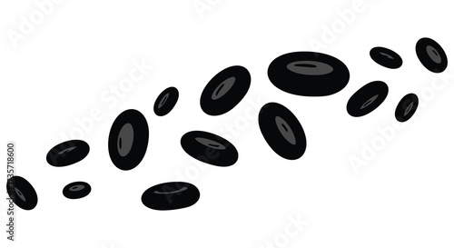 A scattered arrangement of dark elliptical shapes on a white background