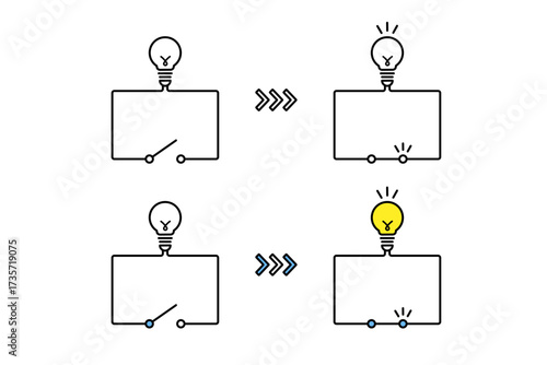 回路をつないで豆電球を光らせるイメージイラスト