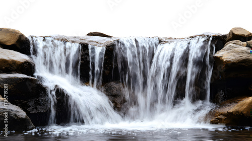 Wide waterfall cascading over rocks with isolated on a transparent  background