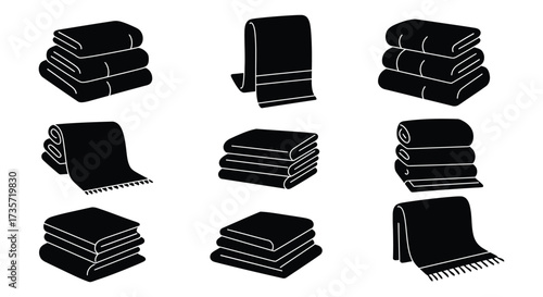 Black and white illustration depicting different folded towel arrangements
