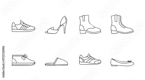 Vector art of shoe line art set