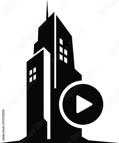 Urban Video Skyscraper Building Vector with Play Button