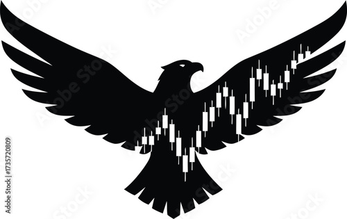 Graphic representation of a hawk with a financial trading graph