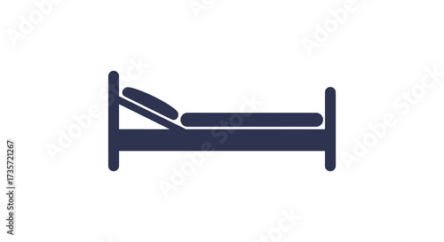 Simple illustration of a dark blue hospital bed silhouette design