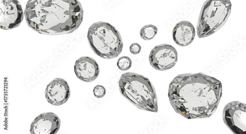 Collection of uncut diamonds isolated on transparent background, showcasing their brilliance