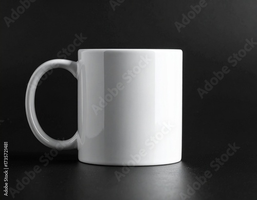 Plain ceramic cup with handle, centered on solid black background.