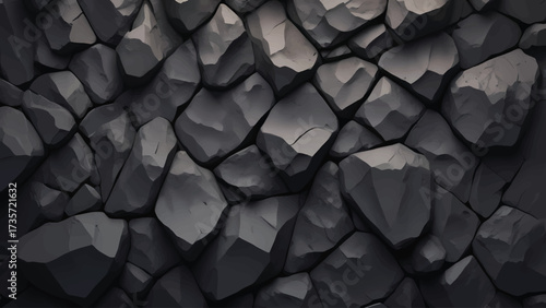 Seamless Pattern of Dark Gray Abstract Low Poly Geometric Rock or Stone Wall Texture
