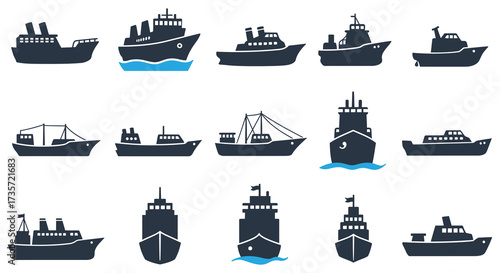 Collection of various silhouettes showcasing different types of maritime vessels
