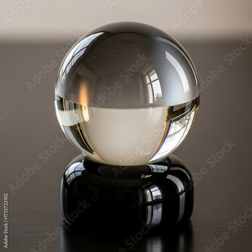 Clear Crystal Ball on Dark Stand.