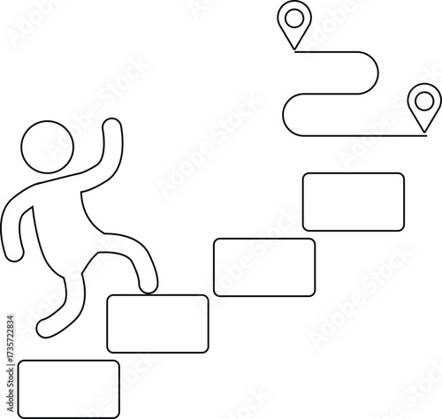 icon of a person climbing stairs and icon of a route location
