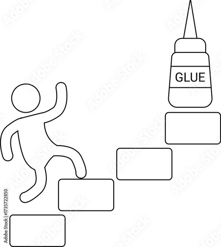 icon of person climbing stairs and glue icon