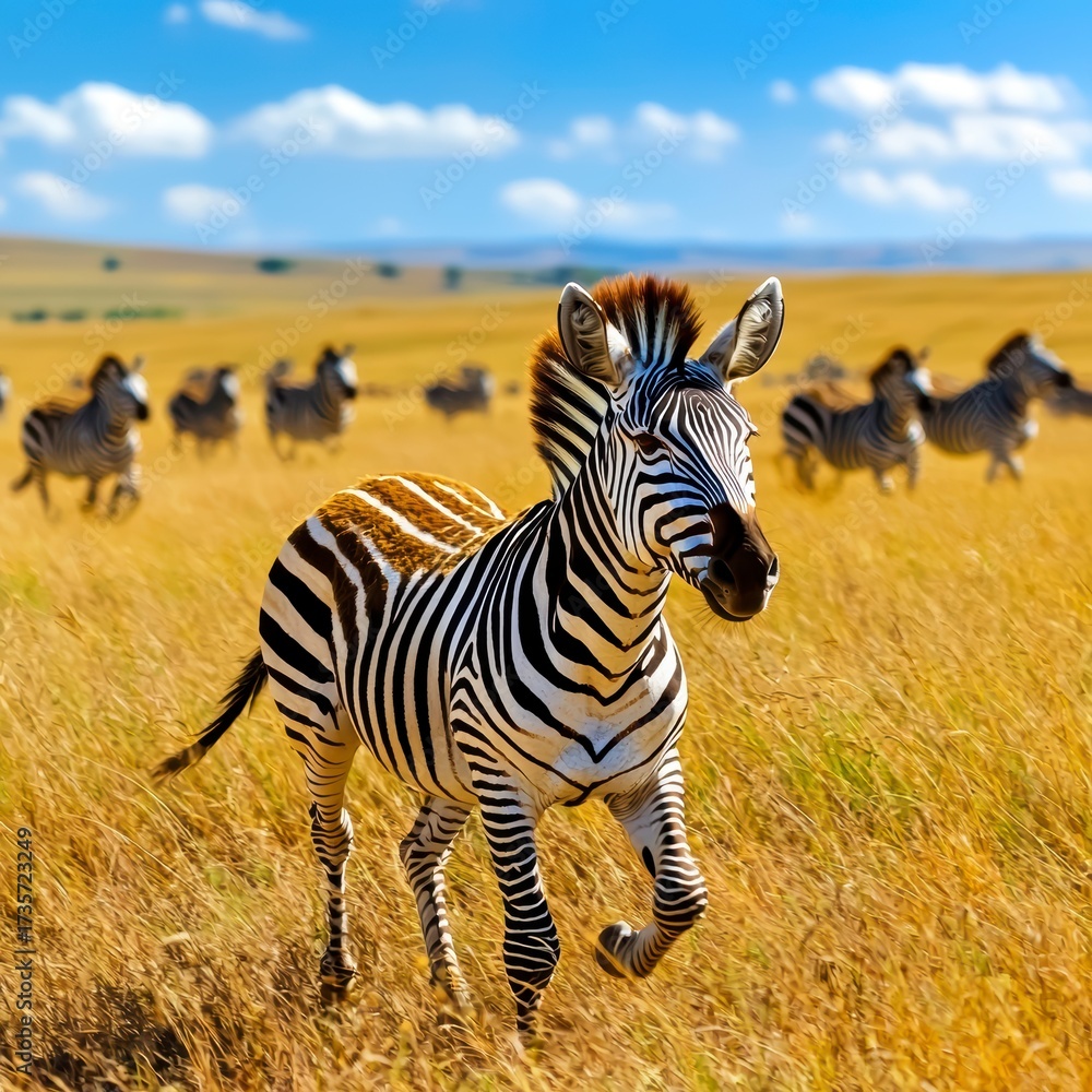 Naklejka premium Zebra Running in the African Savanna