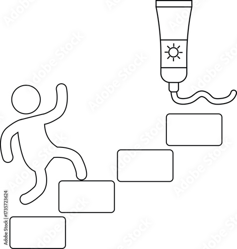 icon of a person climbing stairs and icon of sunscreen cream