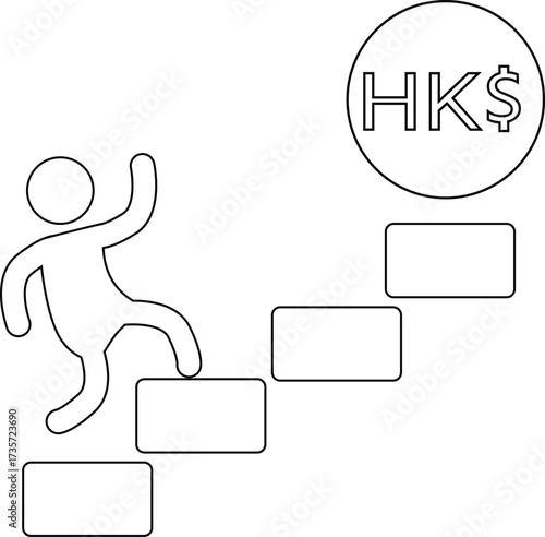 icon of a person climbing stairs and icon of a Hong Kong dollar coin