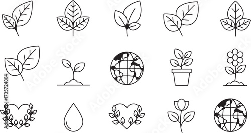 Illustration of collection of nature and ecofriendly icons isolated on white background