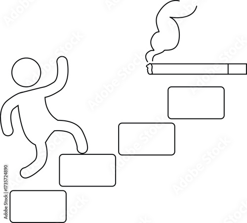 icon of a person climbing stairs and icon of a smoking cigarette