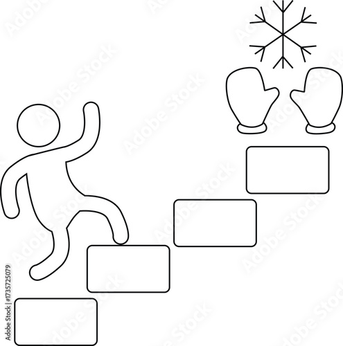 icon of a person climbing stairs and icon of snow gloves