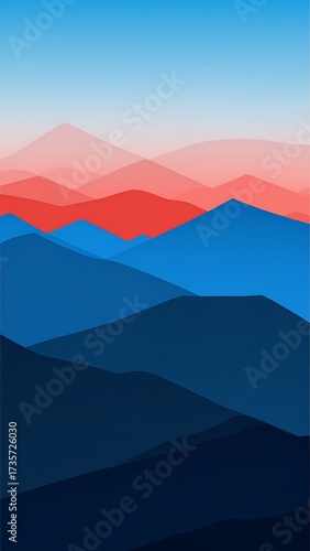 Abstract mountainous landscape with stylized hills and a soft pastel gradient sky