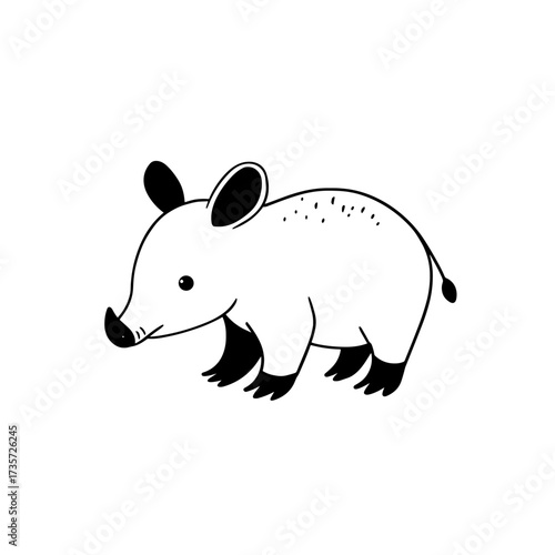 Tapir. Tapir simple black and white line art vector logo