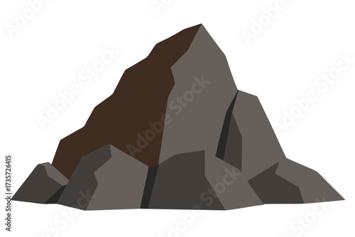 Stylized illustration of a jagged rock formation with dark brown and gray tones