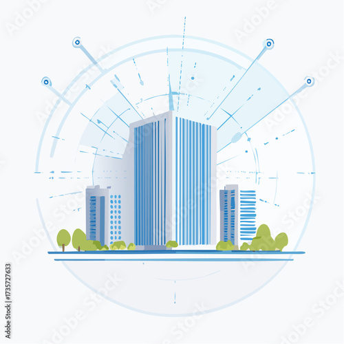 An Illustration of Skyscrapers, Futuristic City, High-tech Architecture, and Urban Development 