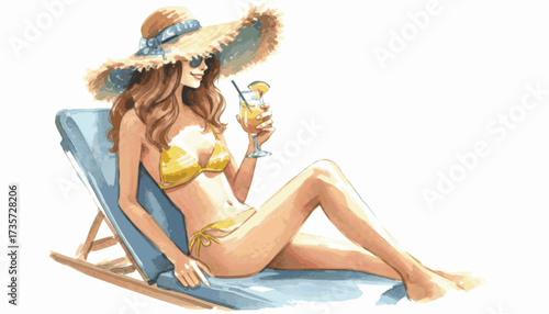 Solar Serenity Women sunbathing isolated watercolor vector illustration svg
