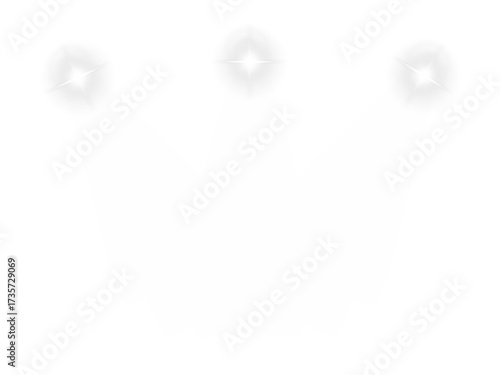 Triple overhead white spotlights vector overlay with powerful downward beams. Dramatic stage lighting arrangement for concert backdrop and 3D scene highlight