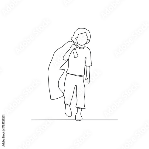 One continuous line drawing of homeless child activity vector illustration. homeless child theme design concept in simple linear continuous line. Great design for social campaign and social issue.
