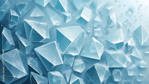 Background of Crushed Geometric Ice Shards and Crystals in Cold Blue Tones