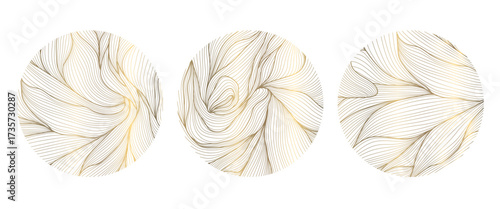 Elegant floral vector emblem, golden lines, circular ornaments, organic leaf patterns, Japanese design. Spa logos, cosmetic labels, wedding monograms, luxury nature icons