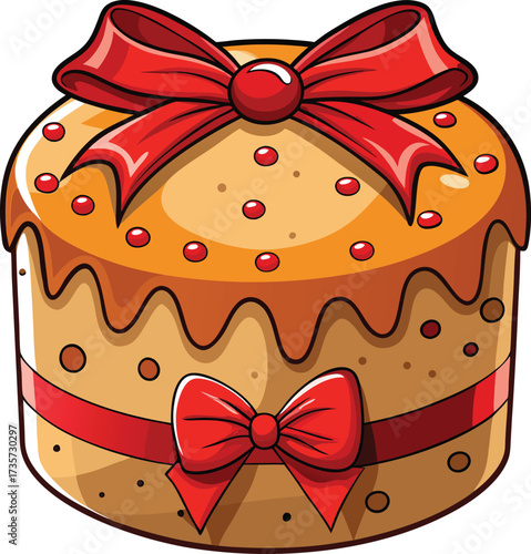 Christmas Panettone Celebration decorated bread with white glaze and mixed decoration