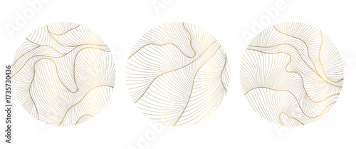 Elegant floral vector emblem, golden lines, circular ornaments, organic leaf patterns, Japanese design. Spa logos, cosmetic labels, wedding monograms, luxury nature icons