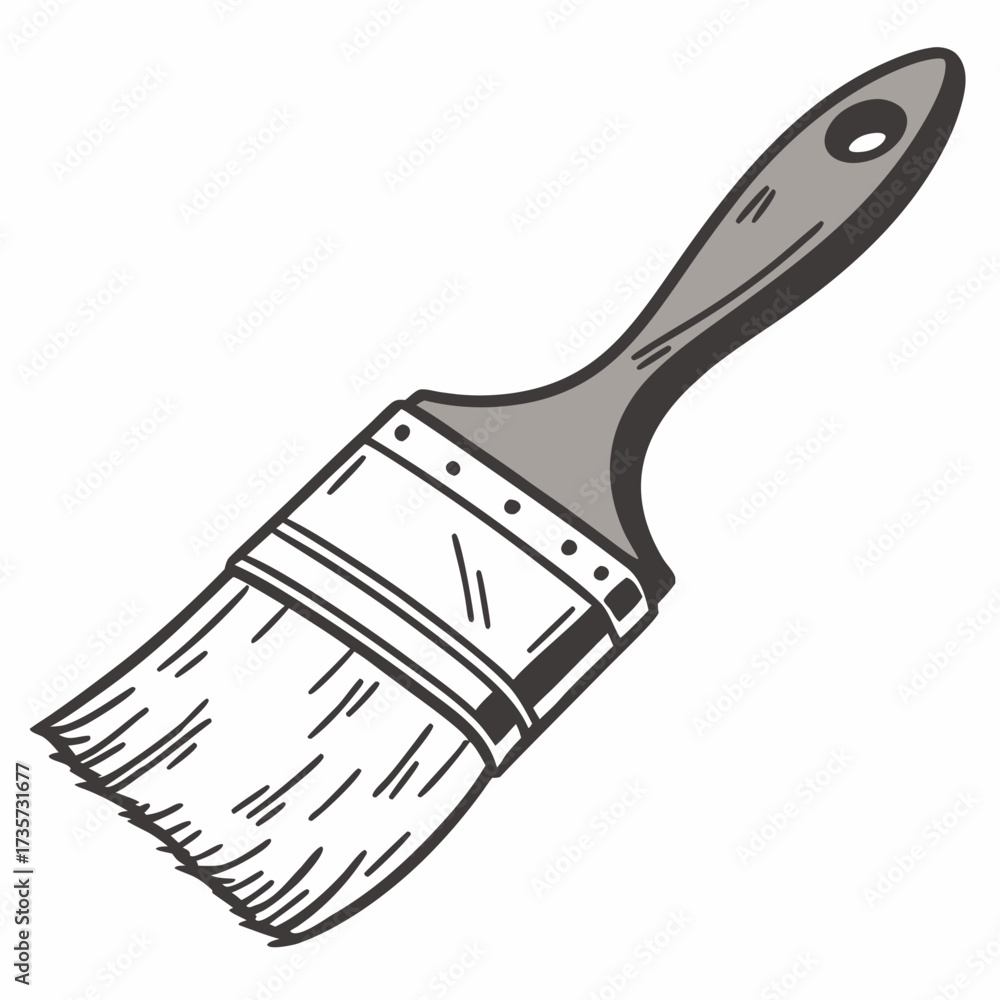 Obraz premium A simple illustration of a paintbrush with a gray handle and white bristles on a white background