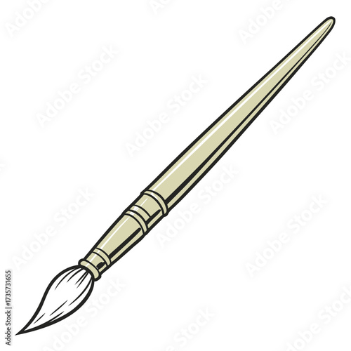 A simple clean illustration of a single artist s paintbrush with a light tan handle and black bristles
