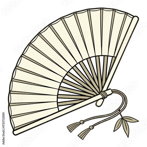 Traditional japanese folding fan with tassels and bamboo leaves elegant and decorative accessory