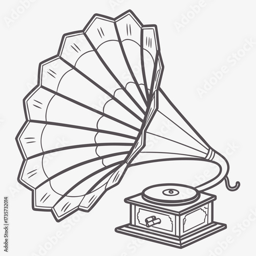 Vintage gramophone with large horn and turntable a classic music player illustration