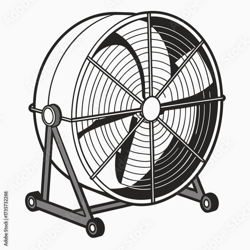 Industrial high velocity fan with wheels on a stand for air circulation and cooling