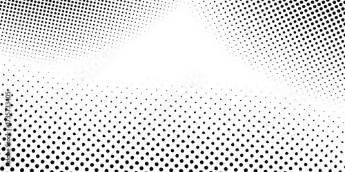 Abstract white background horizontal panoramic web banner. Halftone corner texture. Subtle pattern. Digital polka. Dots gradation.