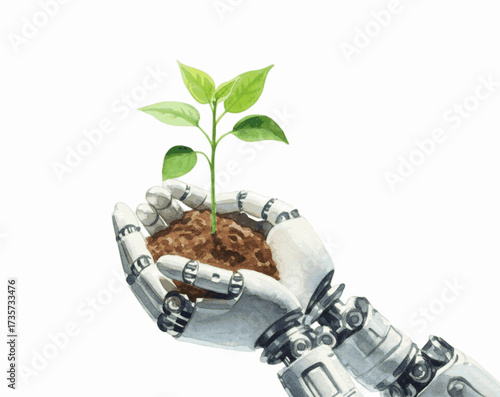 Firmament's Caress Robot hand holding isolated watercolor vector illustration svg