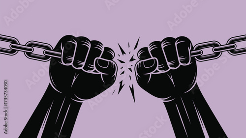 Powerful fists shattering chains embodying freedom, resilience, and breaking barriers for social justice, strength, and hope in vibrant design