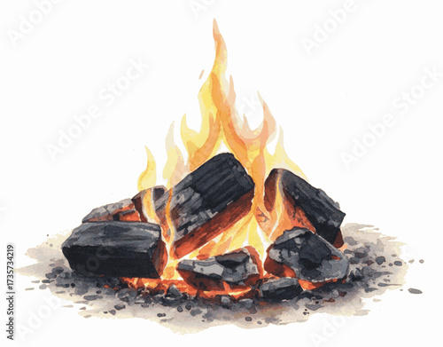 Ember and Water Charcoal Fire isolated watercolor vector illustration svg
