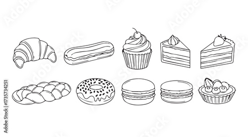 Vector art of pastries on white