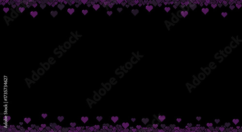 Black background with a border of small, purple heart shapes at the top and bottom.