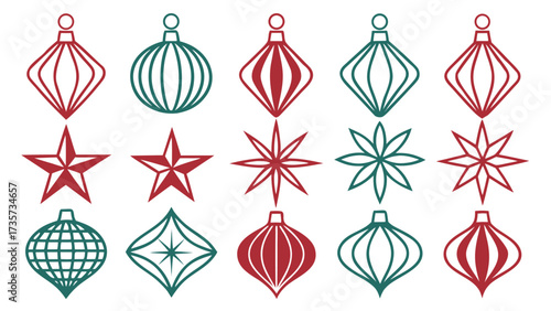 Festive flat christmas tree decorations bundle modern holiday ornaments set festive collection