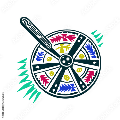 Guarani Takuru Spinner Game Illustration Guarani Takuru Spinner Southern Cone Skill based spinning game