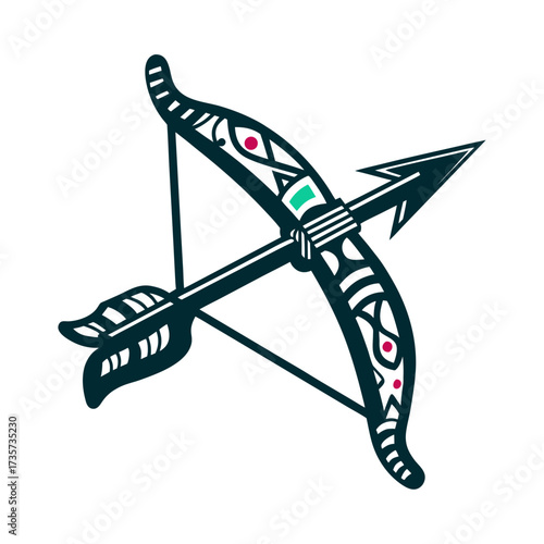 Stylized Archery Bow and Arrow Illustration Guarani Archery Bow Stylized longbow drawn back arrow nocked